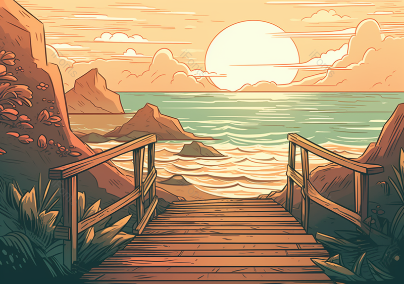 山景栈桥码头度假,插画/手绘图,插画/手绘图库,插画/手绘图下载,插画/手绘